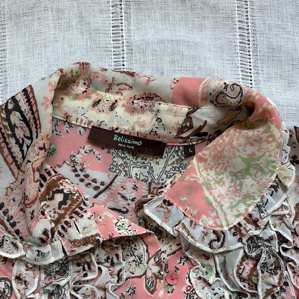Belissimo Pastel Ruffled Button Down Blouse - Picture 7 of 12